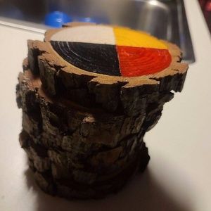 Handmade Medicine Wheel Native American Indian Wood Coasters 5 Pce
